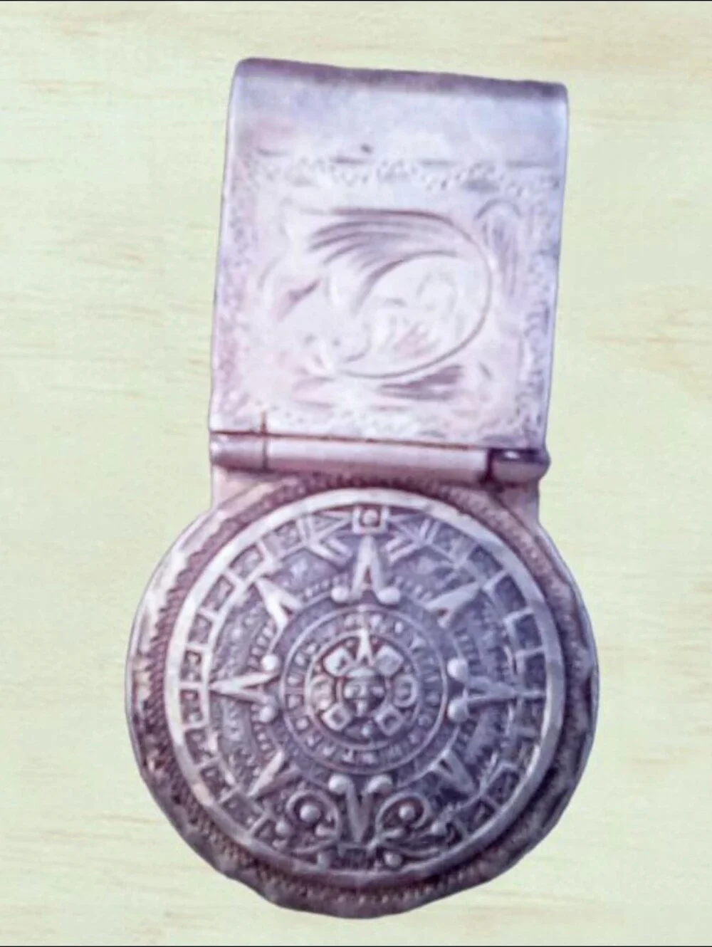 JOY-MEX 925 Sterling Silver Money Clip Aztec Calendar Mexican Vintage